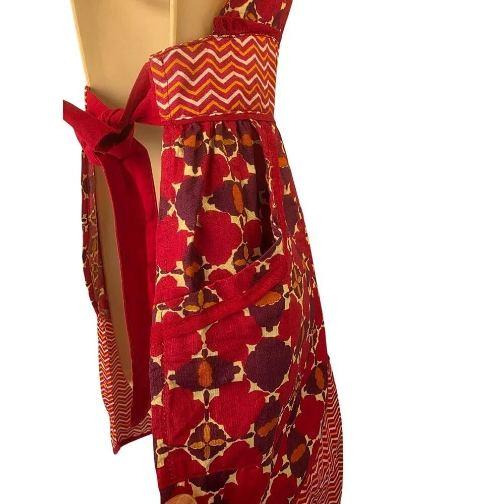 Simply EnVogue Wine Red Cotton Apron Women OS 3D Florette Applique Retro Kitchen